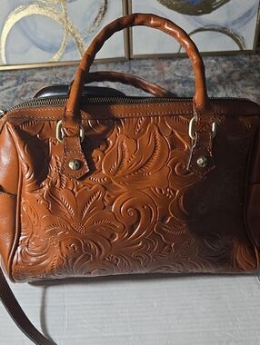 Patricia Nash  Embossed Floral Leather Satchel - Brown